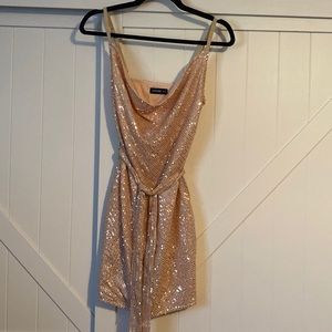 Cowl Neck Sleeveless Skinny Sequin Dress